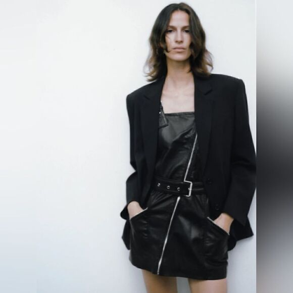 NWT LEATHER ZARA 100% SHEEP LEATHER GENUINE PURE LEATHER MOTO DRESS ZARA - Picture 11 of 15